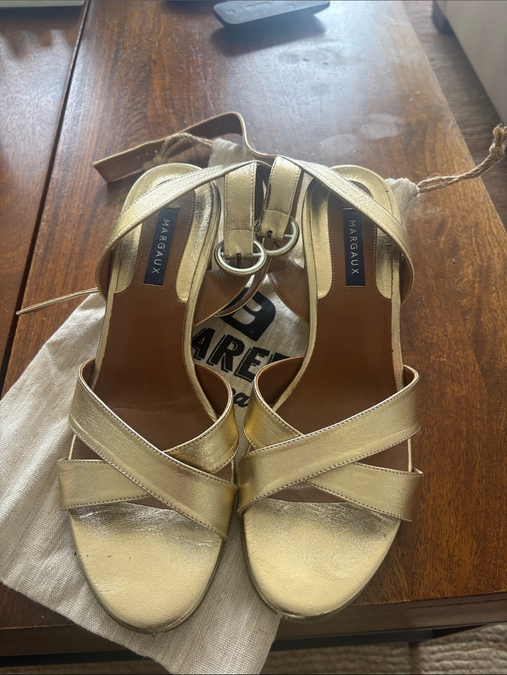 Margaux Gold Crisscross Ankle-Strap Sandals